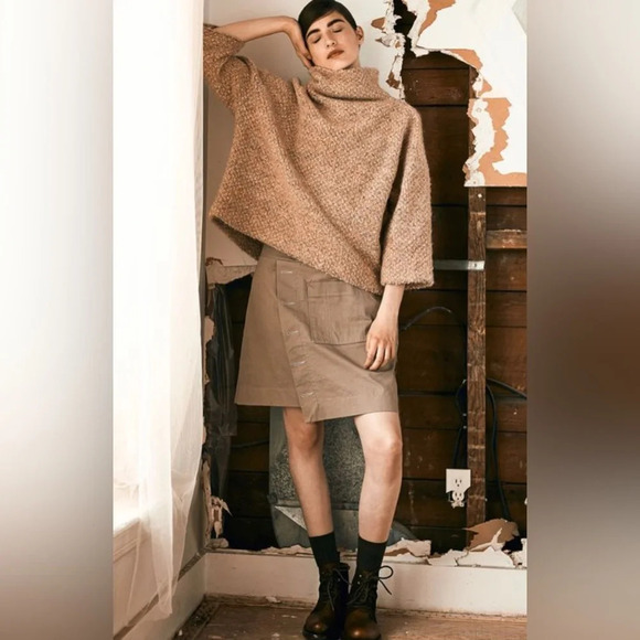 COMRAGS Taupe  Cotton A Frame Asymmetric skirt, Small - Picture 1 of 8